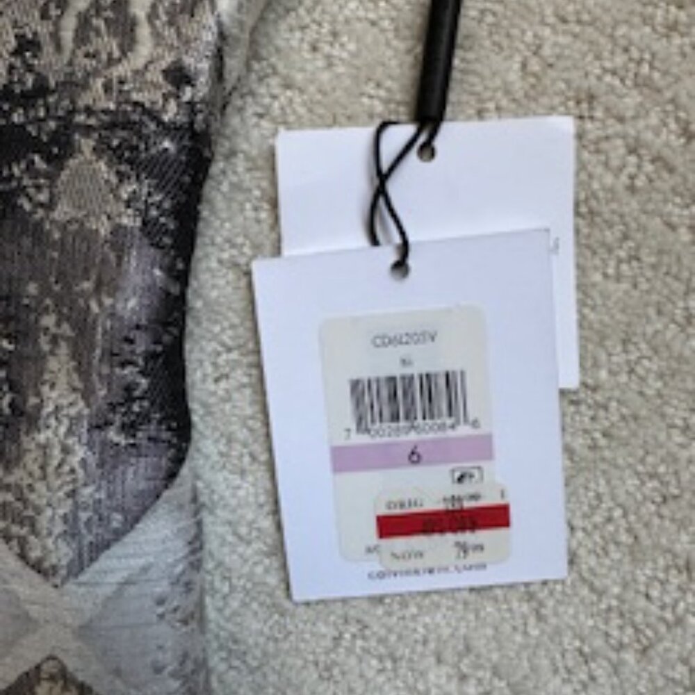 NWT Calvin Klein | Black & Silver Metallic Brocade Cocktail Dress Sz 6 - Picture 7 of 7